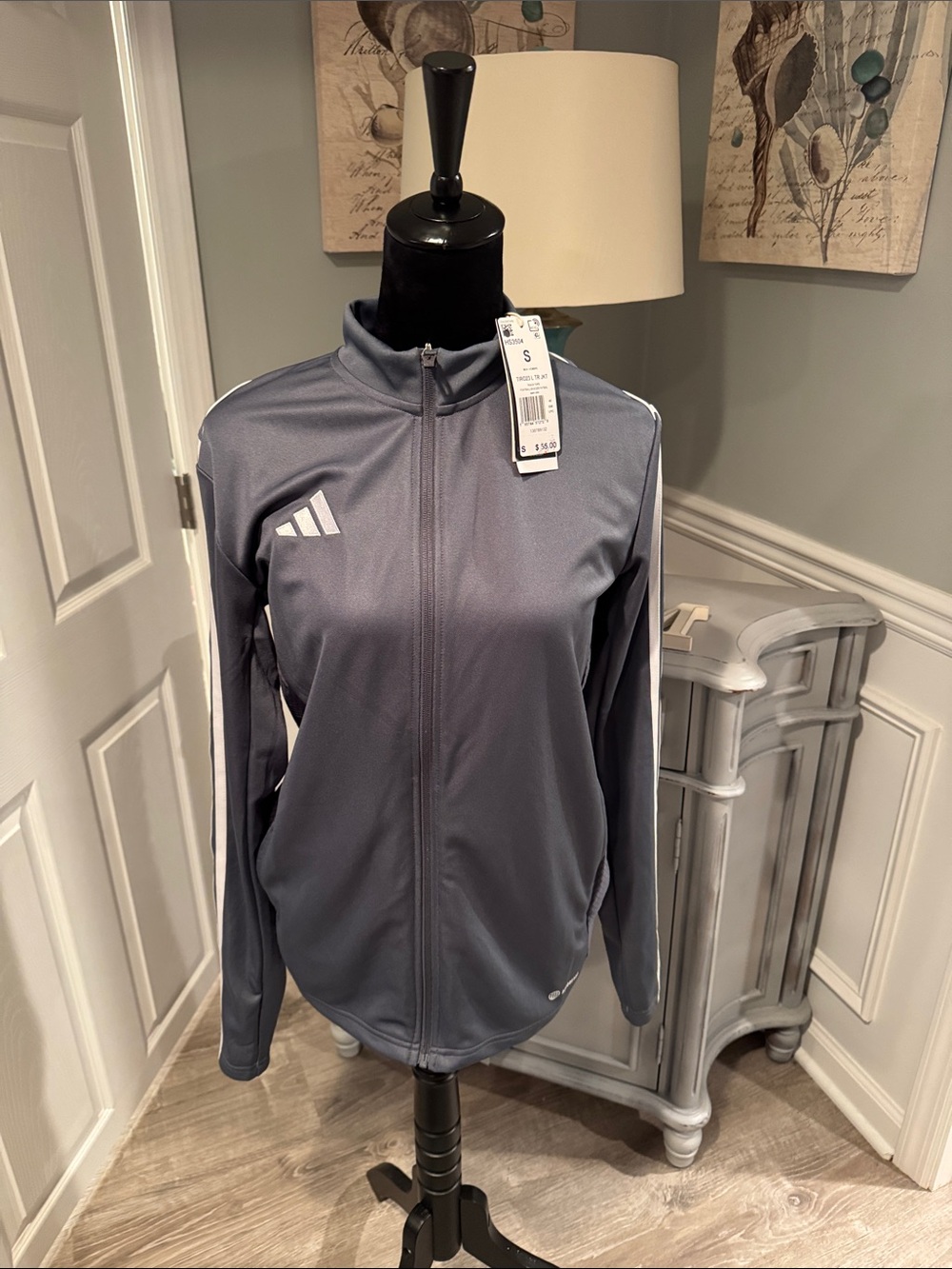 adidas Gray Track Bomber Jacket with White Stripes
